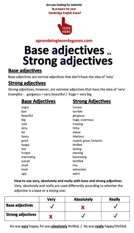 Base Adjectives And Strong Adjectives Exercises